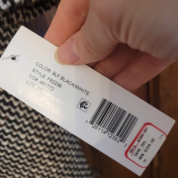 NWT French Connection Faux Fur-Trim Houndstooth Tweed Black & White Coat Size XS - Picture 5 of 7